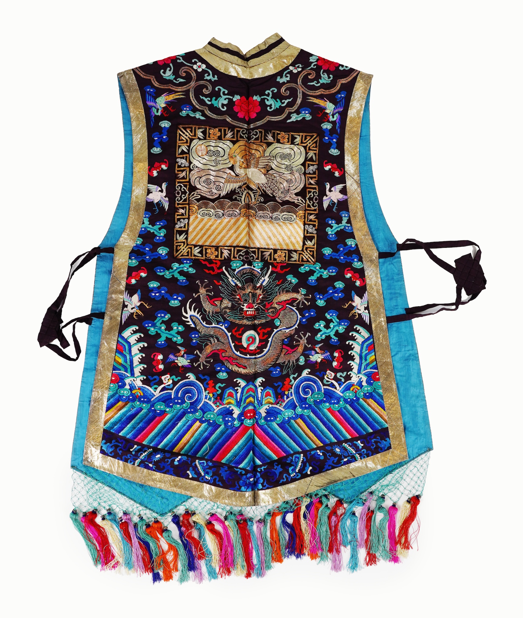 A Chinese embroidered silk vest, xiapei, early 20th century